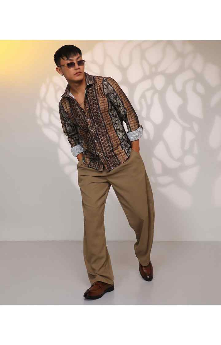 Men's Brown Colourblock Casual Shirts