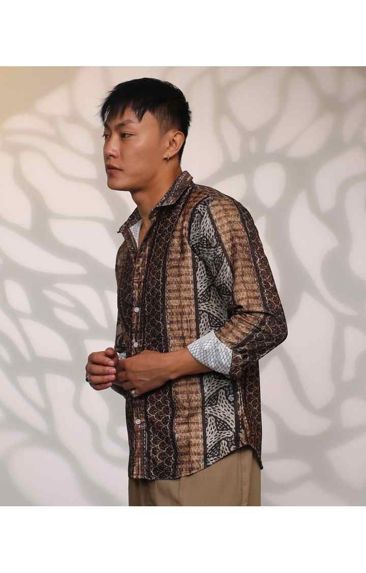 Men's Brown Colourblock Casual Shirts