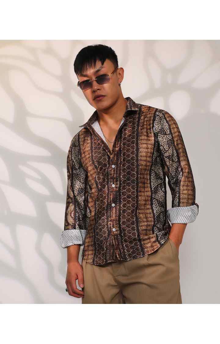 Men's Brown Colourblock Casual Shirts