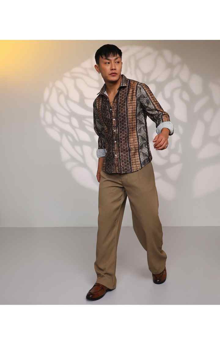 Men's Brown Colourblock Casual Shirts