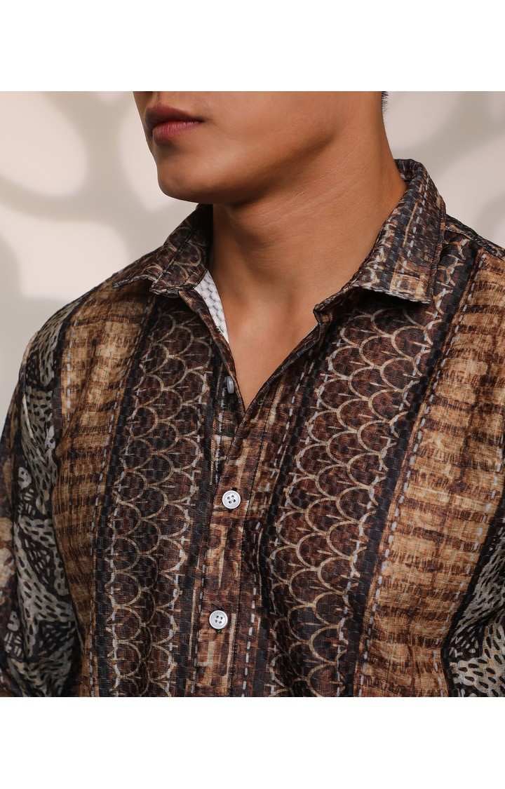 Men's Brown Colourblock Casual Shirts