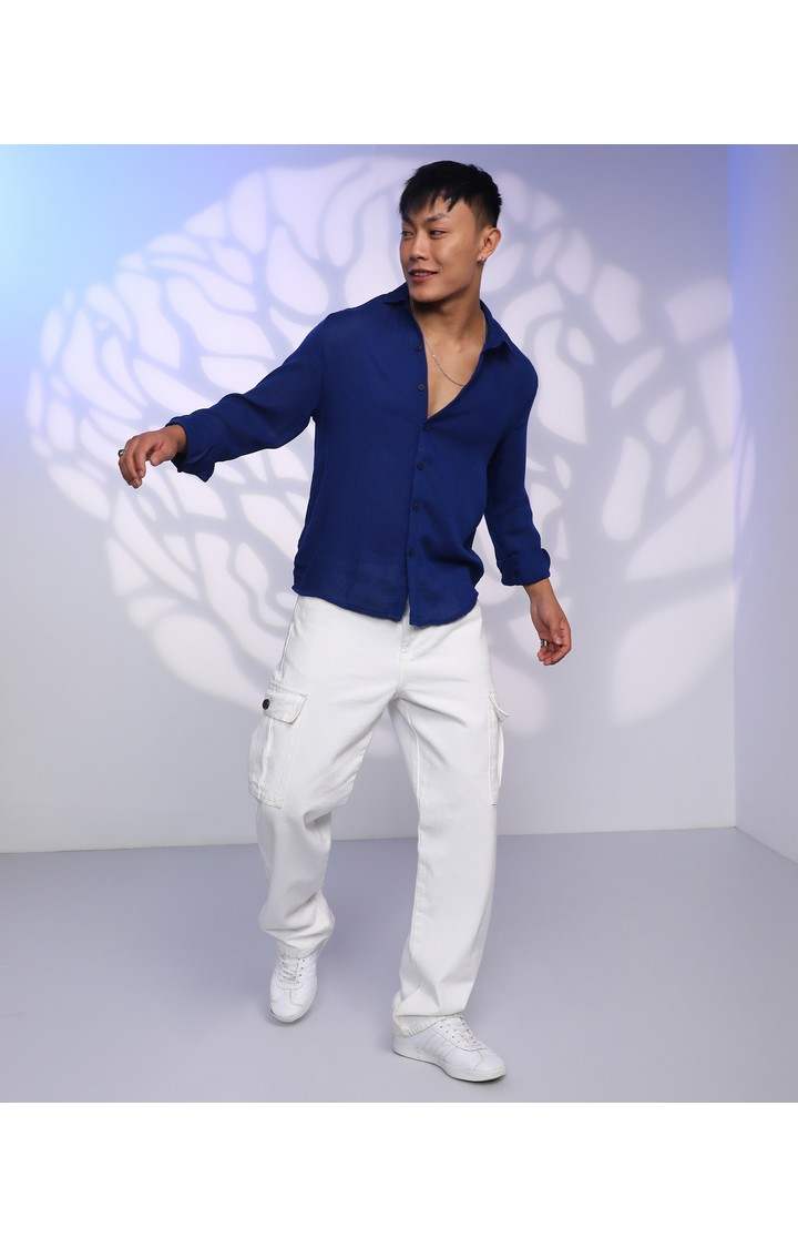 Men's Blue Solid Casual Shirts