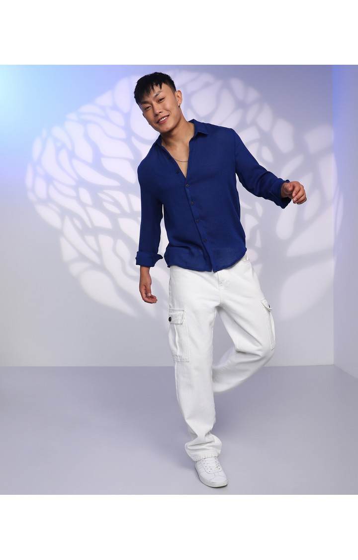 Men's Blue Solid Casual Shirts
