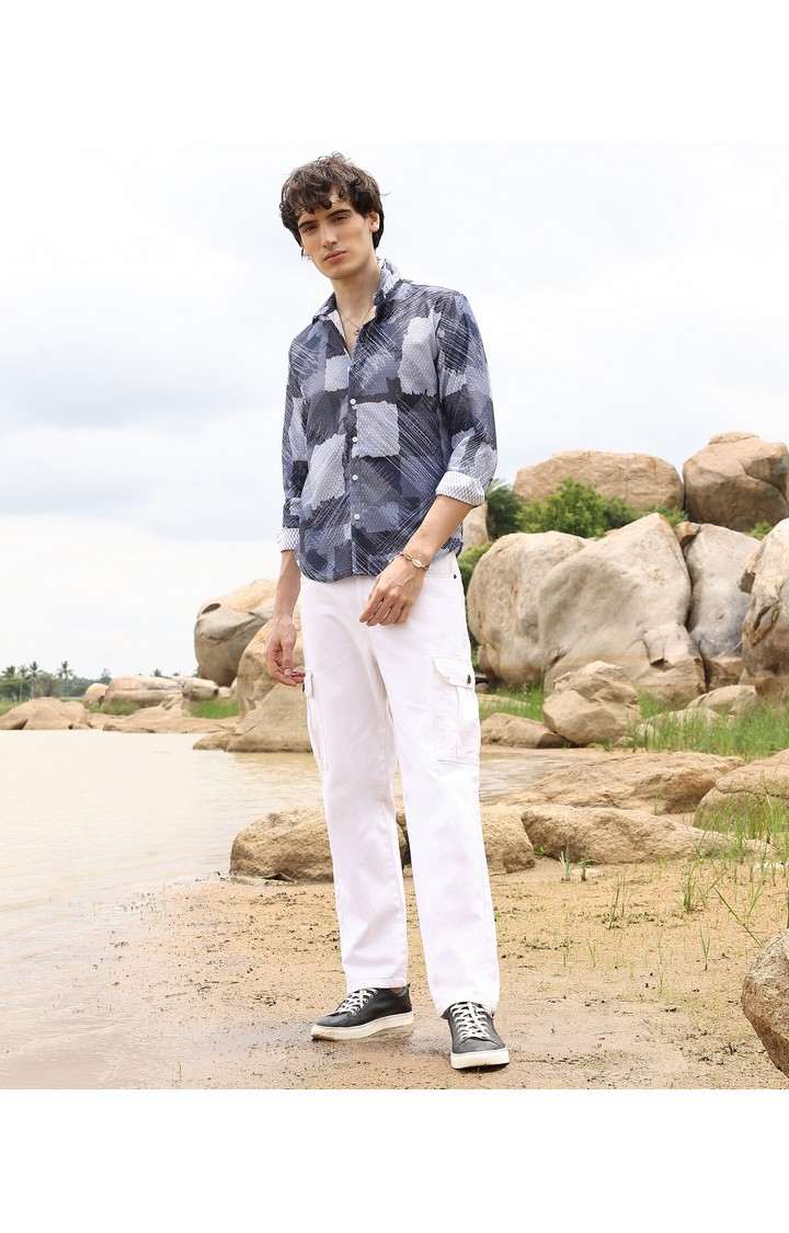 Men's Blue Printed Casual Shirts