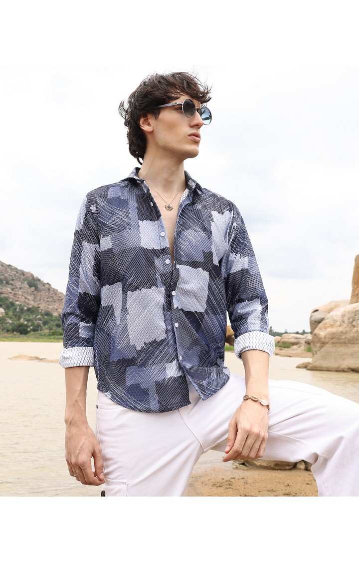 Men's Blue Printed Casual Shirts
