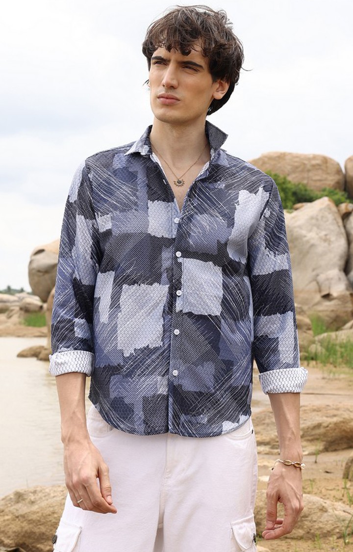 Men's Blue Printed Casual Shirts