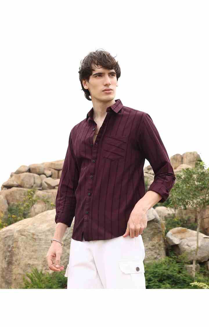 Men's Red Striped Casual Shirts