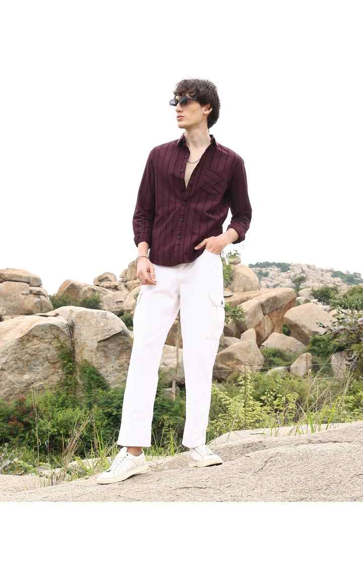 Men's Red Striped Casual Shirts