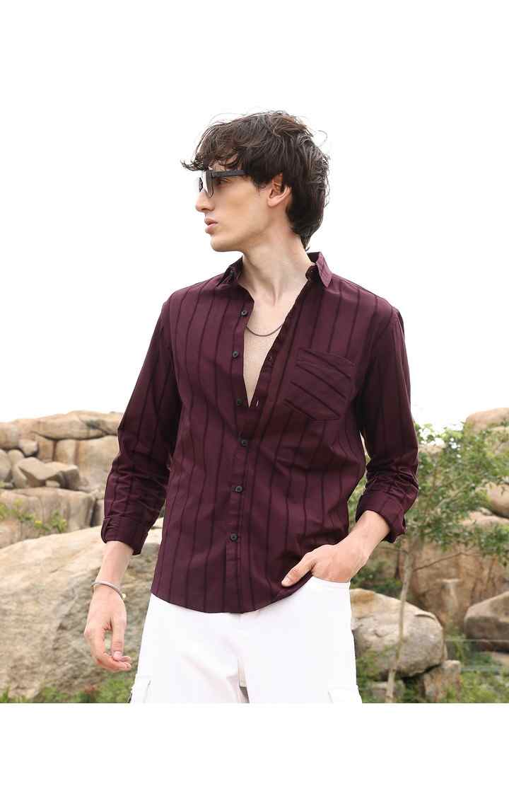 Men's Red Striped Casual Shirts