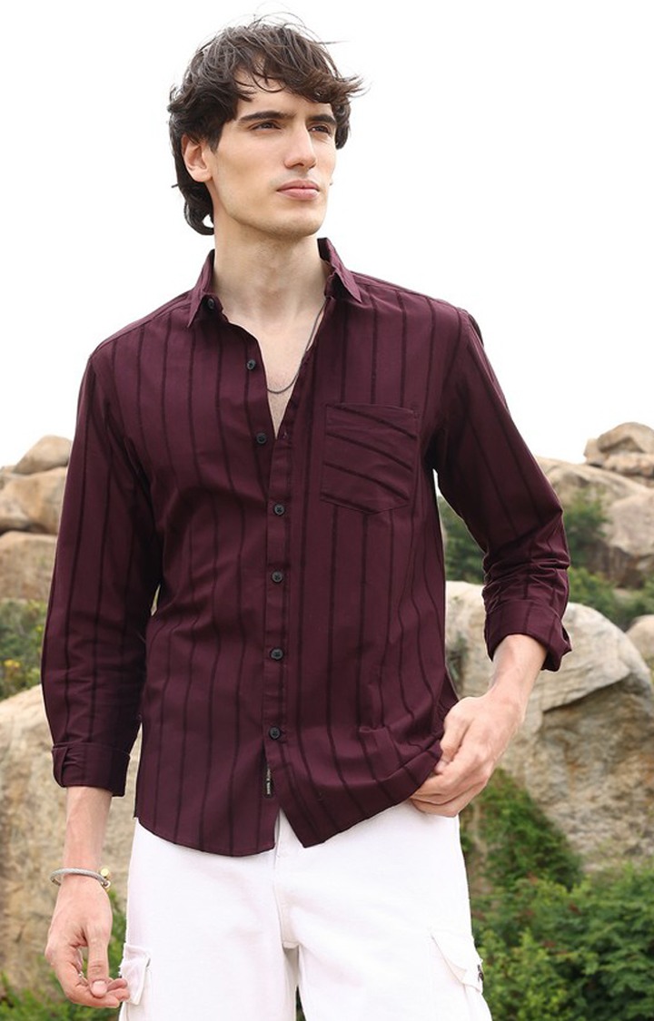 Men's Red Striped Casual Shirts