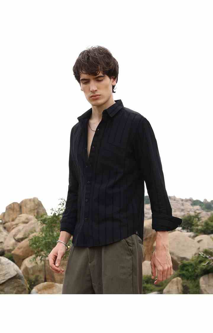 Men's Black Striped Casual Shirts