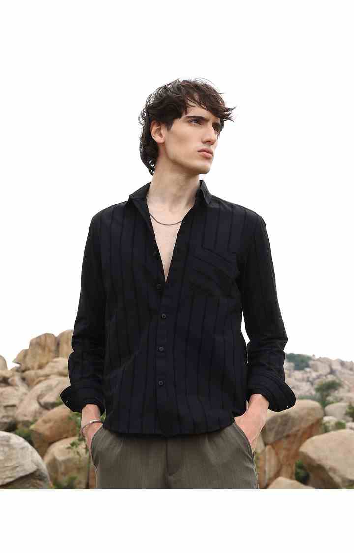 Men's Black Striped Casual Shirts