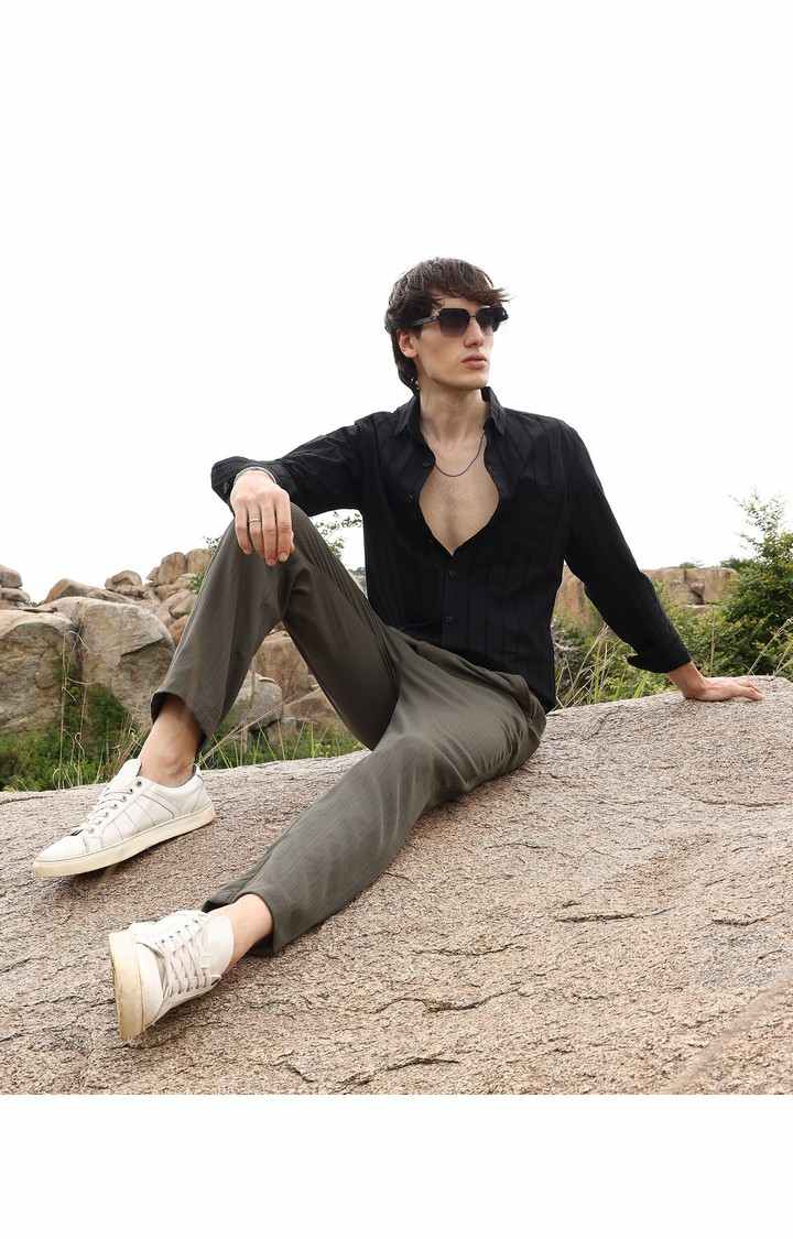 Men's Black Striped Casual Shirts