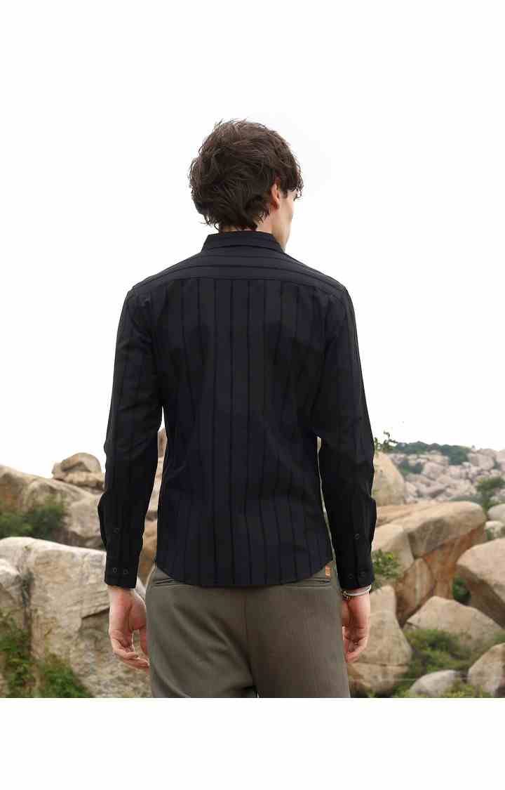 Men's Black Striped Casual Shirts