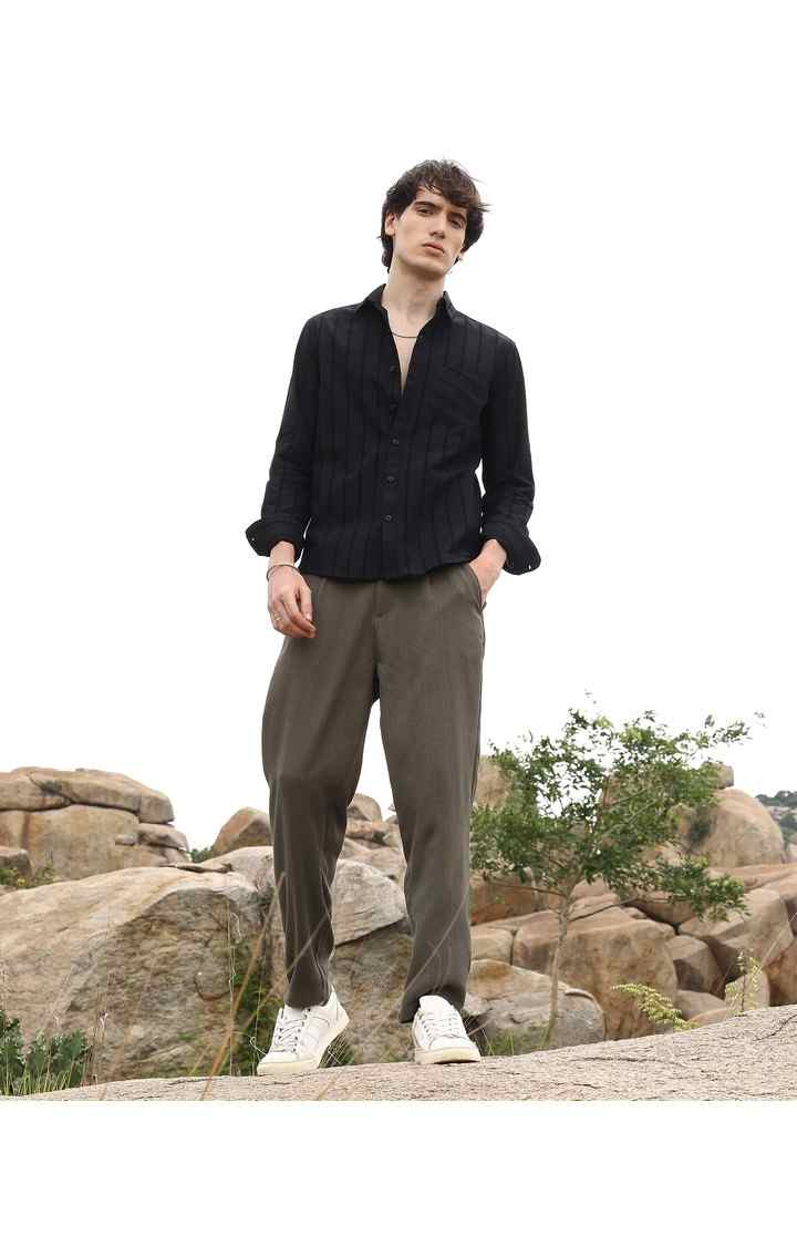 Men's Black Striped Casual Shirts
