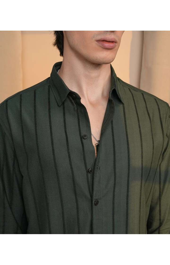 Men's Green Striped Casual Shirts