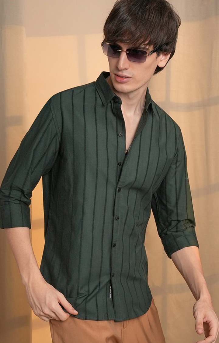 Men's Green Striped Casual Shirts