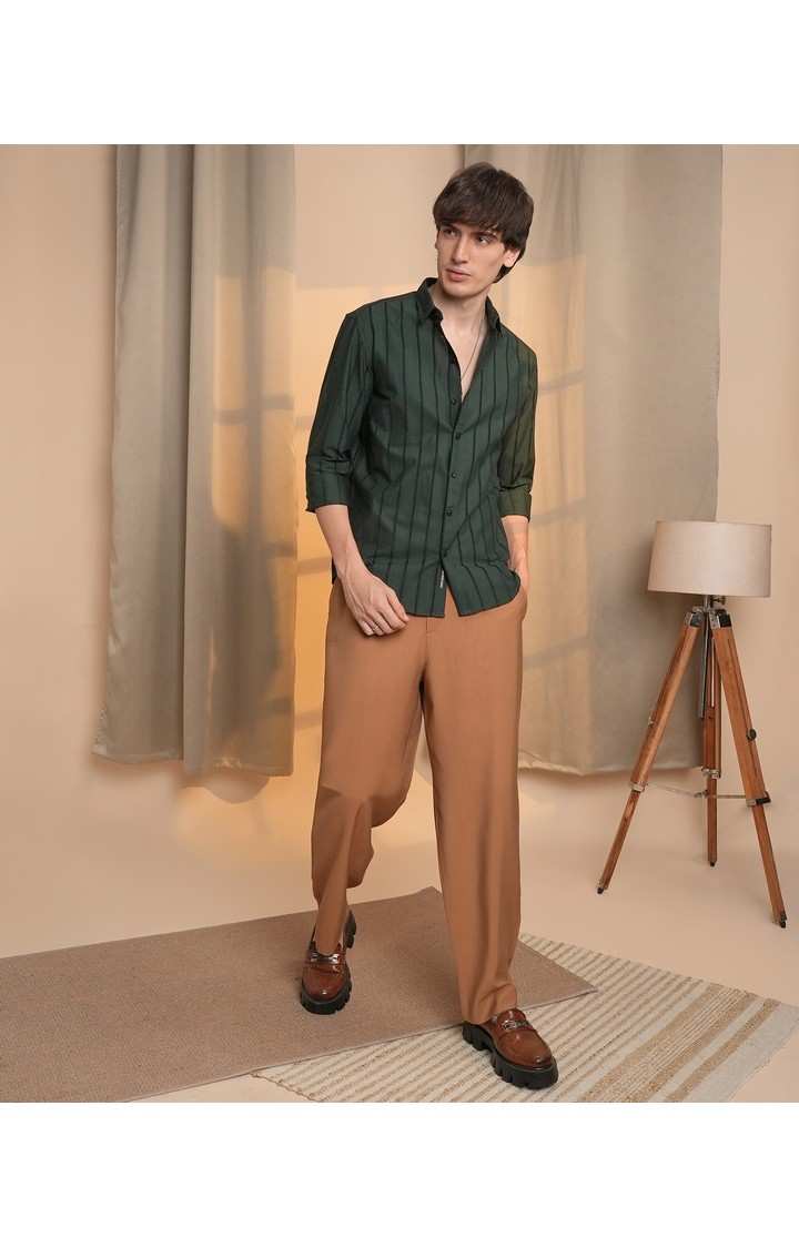 Men's Green Striped Casual Shirts