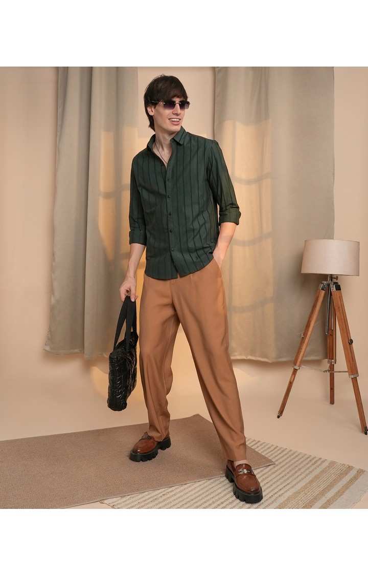 Men's Green Striped Casual Shirts