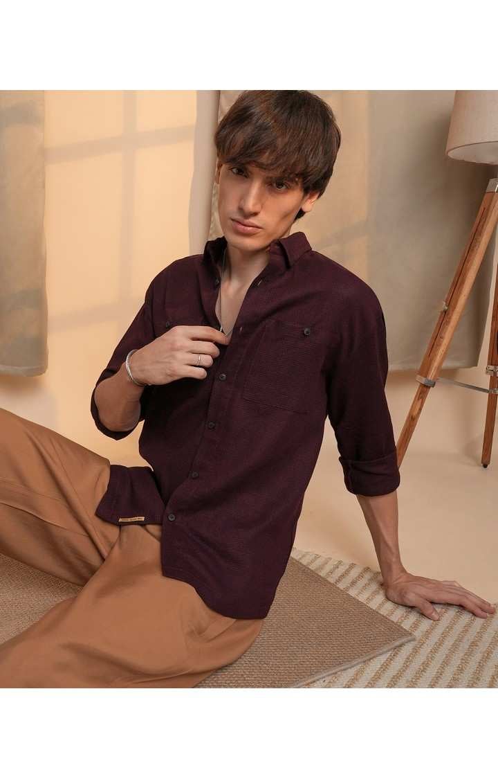 Men's Maroon Solid Casual Shirts