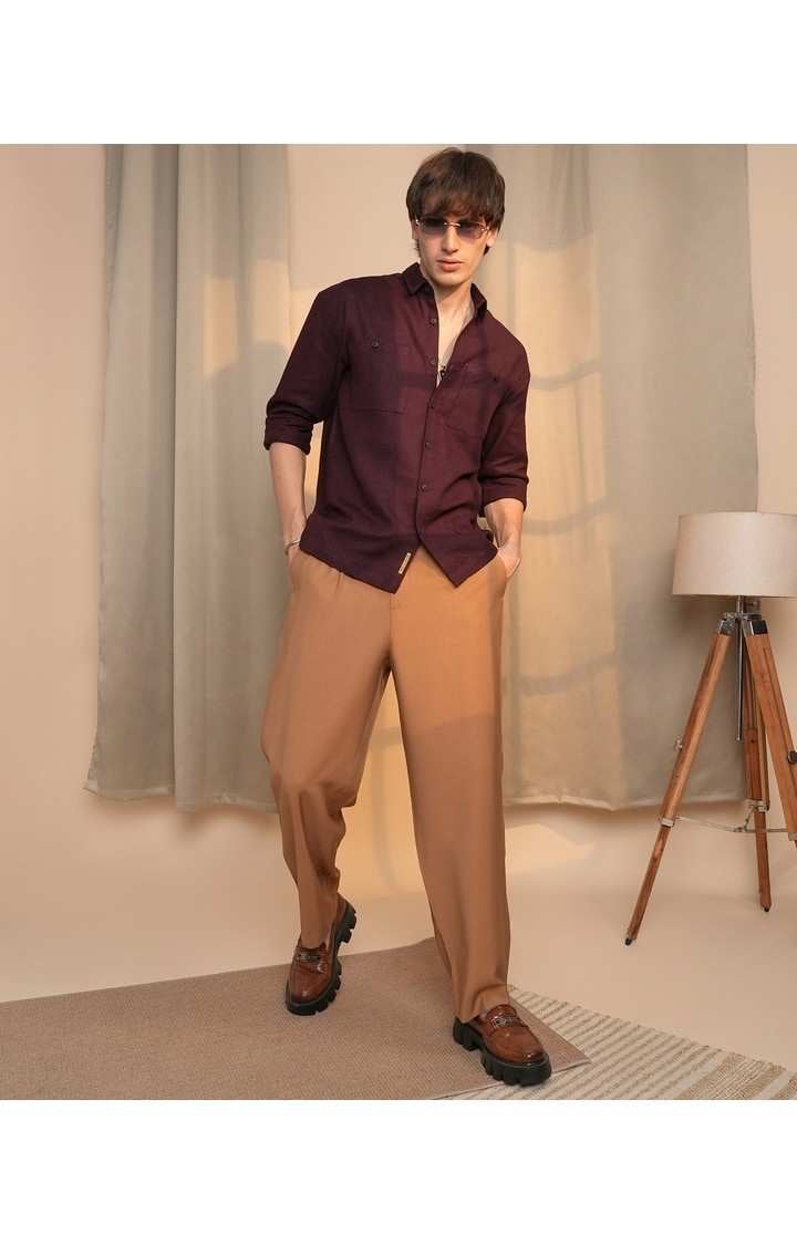 Men's Maroon Solid Casual Shirts