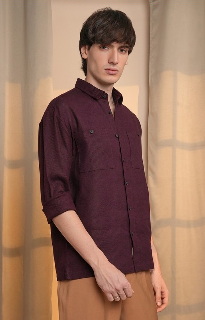 Men's Maroon Solid Casual Shirts
