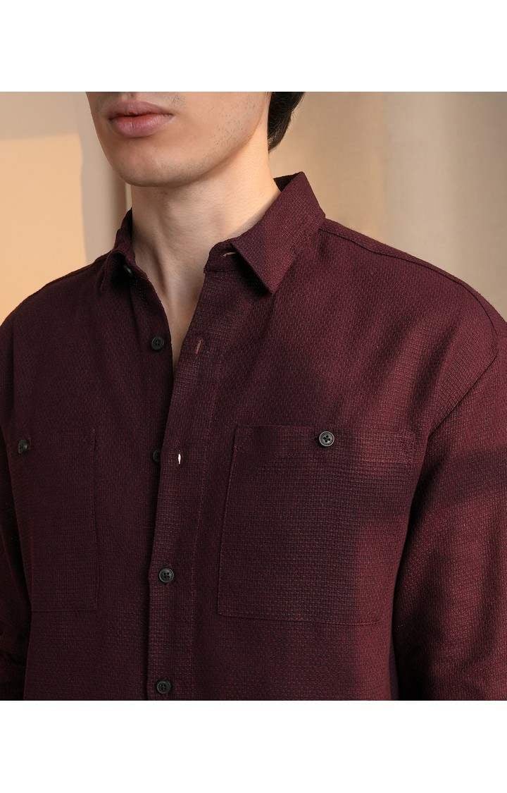 Men's Maroon Solid Casual Shirts