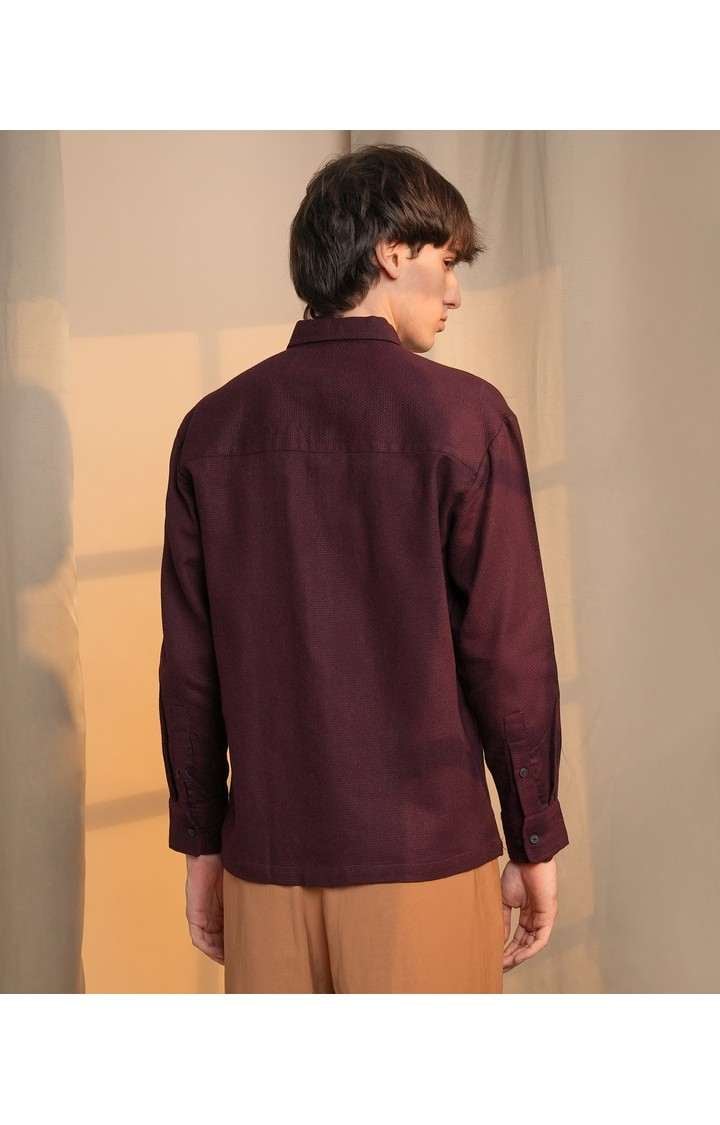 Men's Maroon Solid Casual Shirts