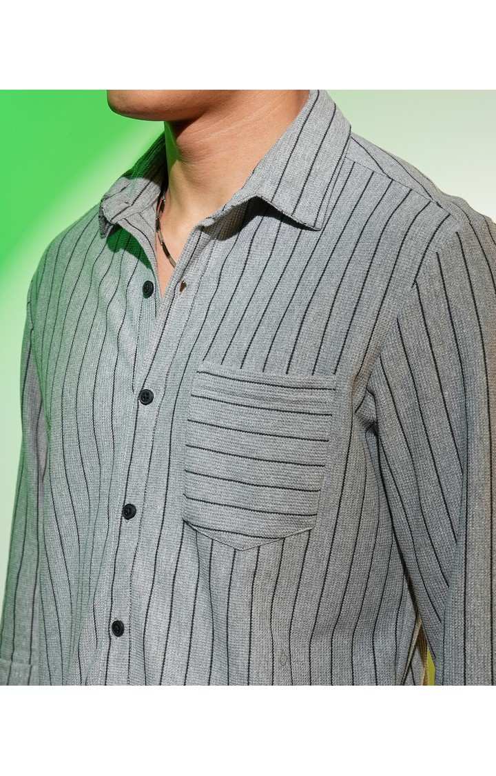 Men's Grey Striped Casual Shirts