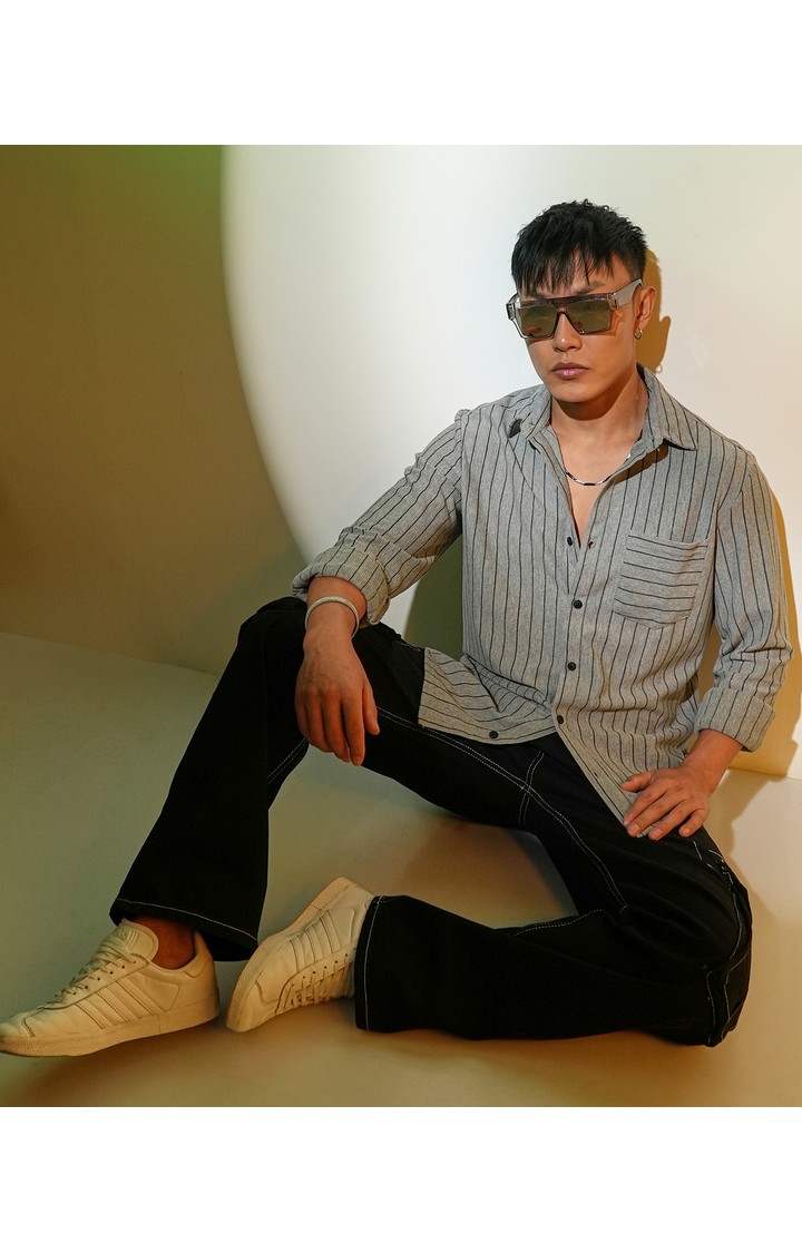 Men's Grey Striped Casual Shirts