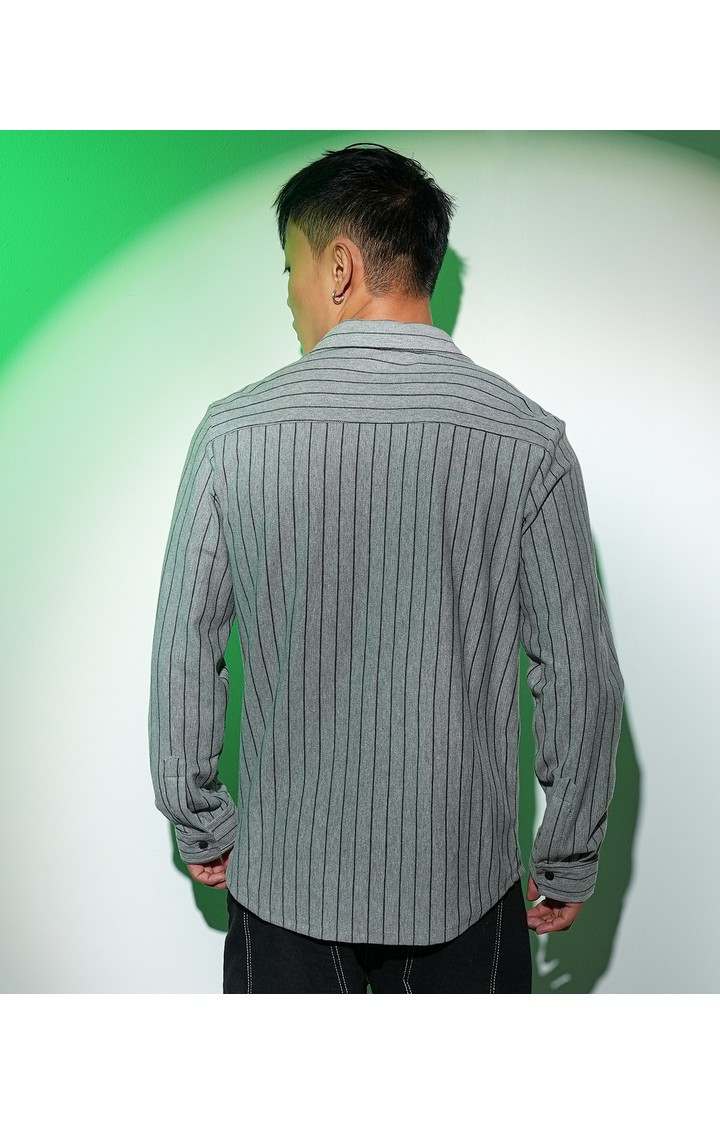 Men's Grey Striped Casual Shirts