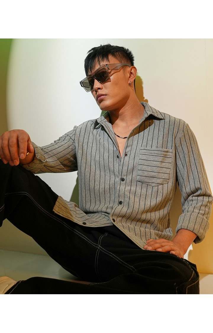 Men's Grey Striped Casual Shirts