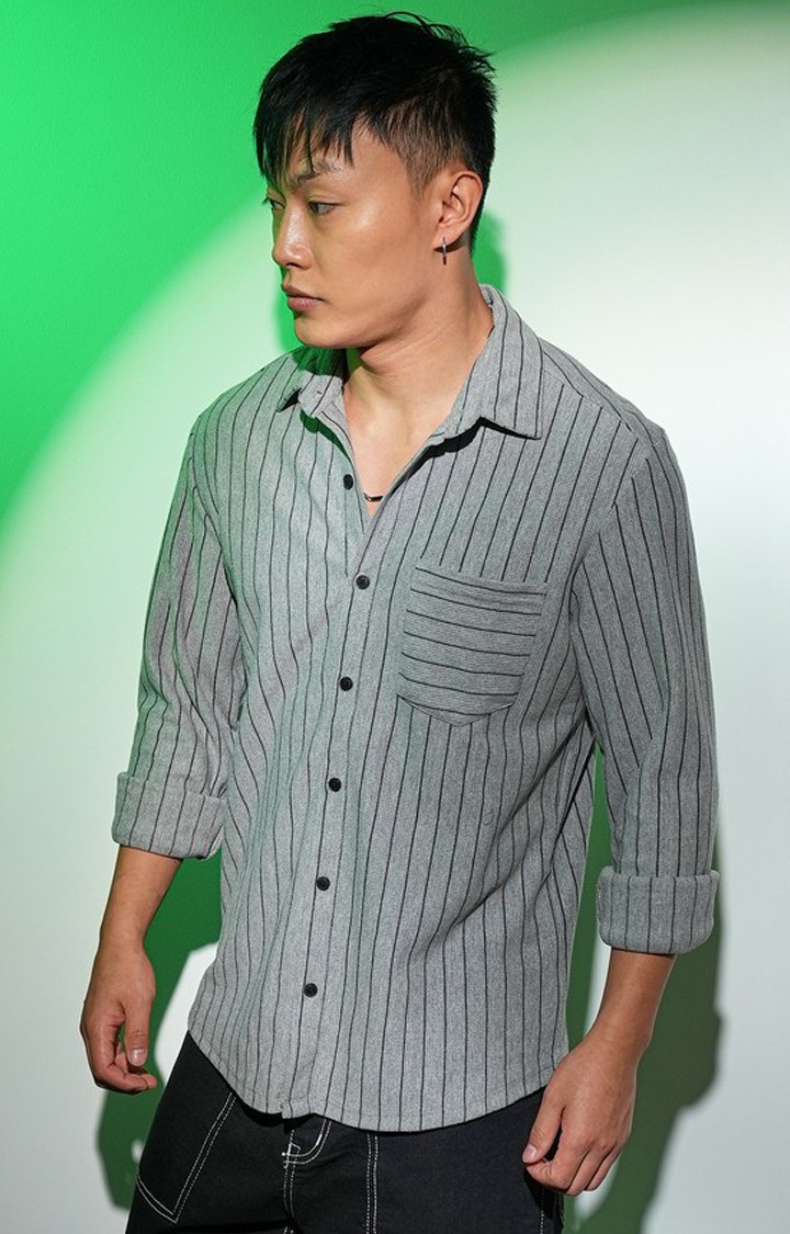 Men's Grey Striped Casual Shirts