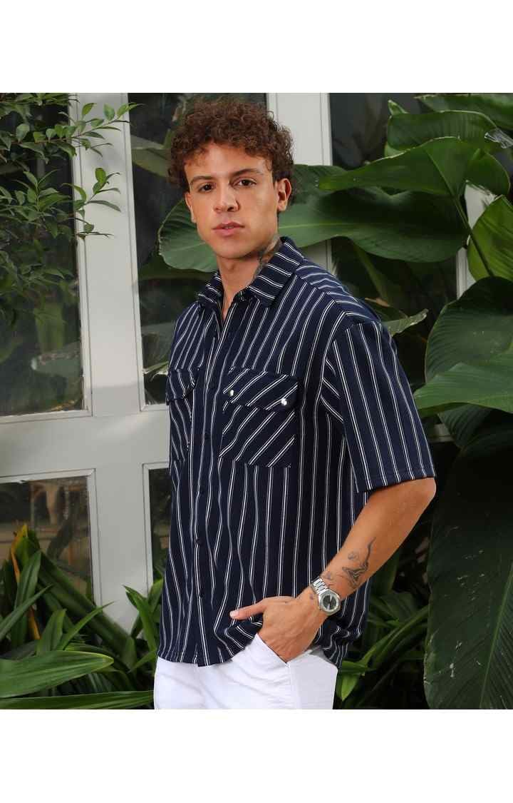 Men's Blue Striped Oversized Shirts