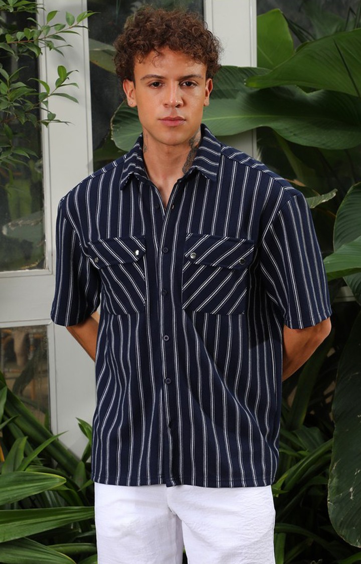 Men's Blue Striped Oversized Shirts