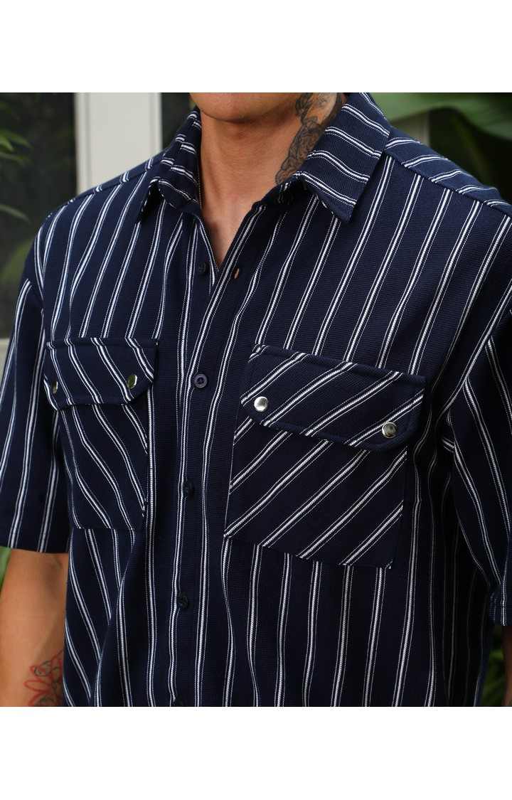 Men's Blue Striped Oversized Shirts