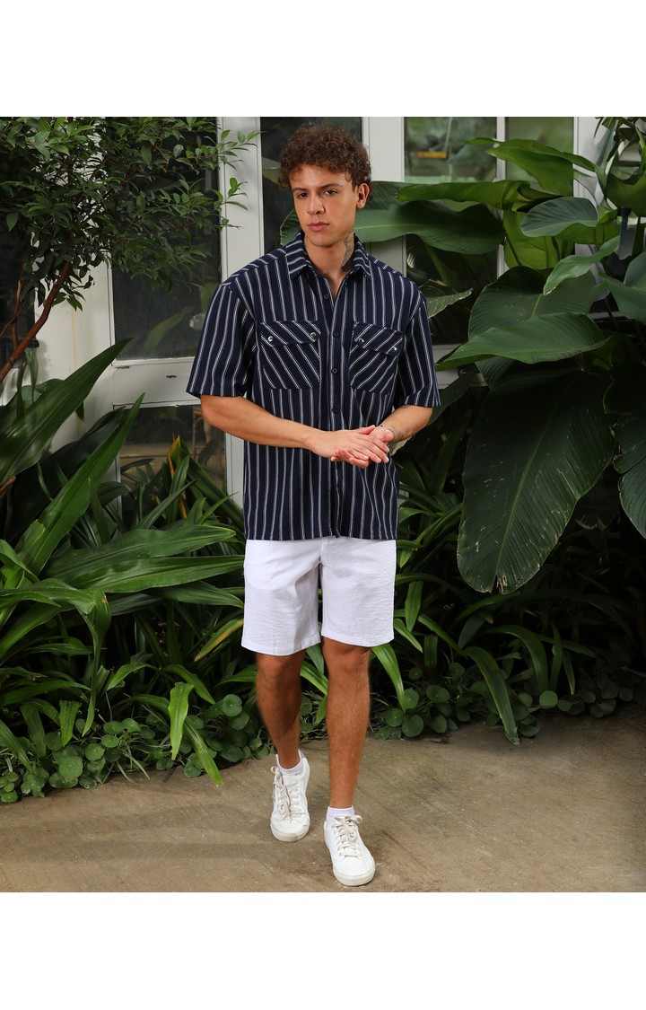 Men's Blue Striped Oversized Shirts