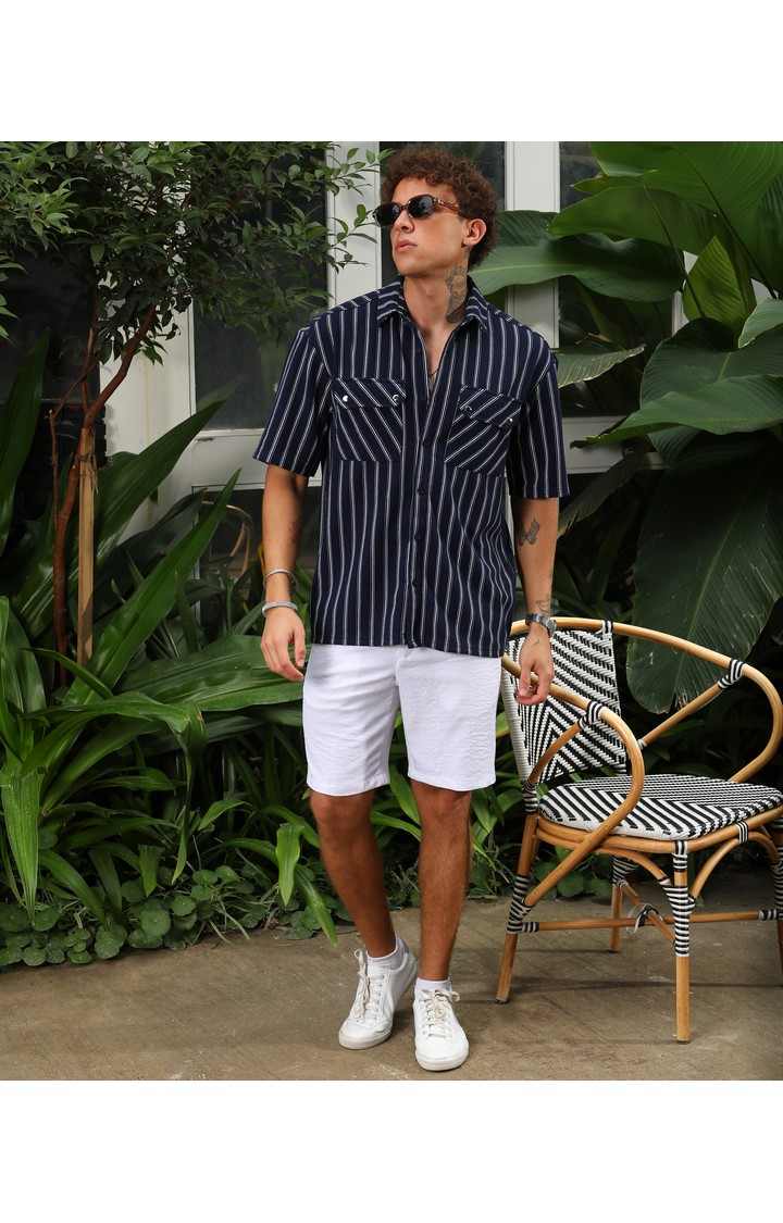Men's Blue Striped Oversized Shirts