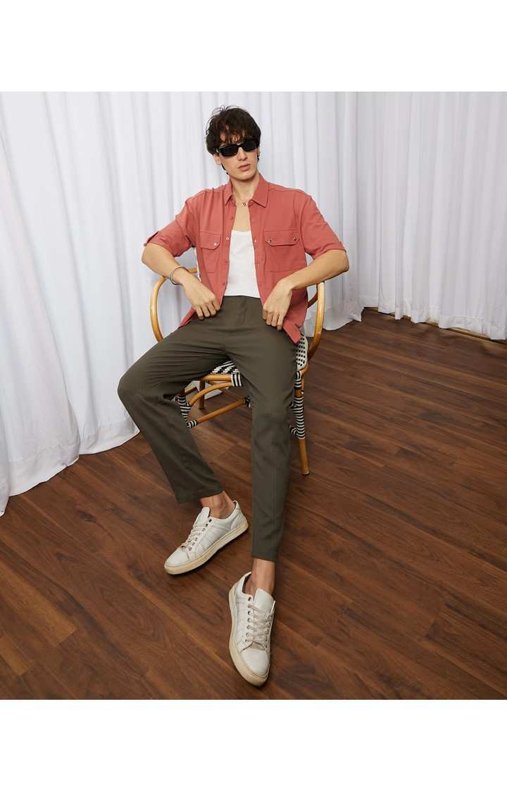 Men's Orange Solid Casual Shirts
