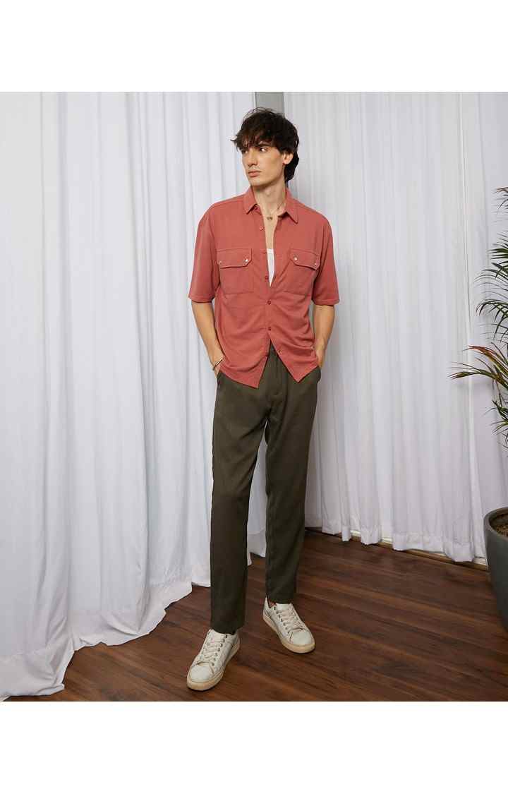 Men's Orange Solid Casual Shirts