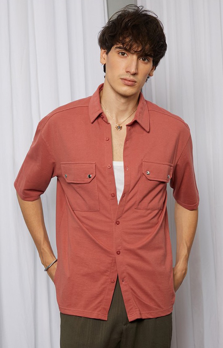 Men's Orange Solid Casual Shirts