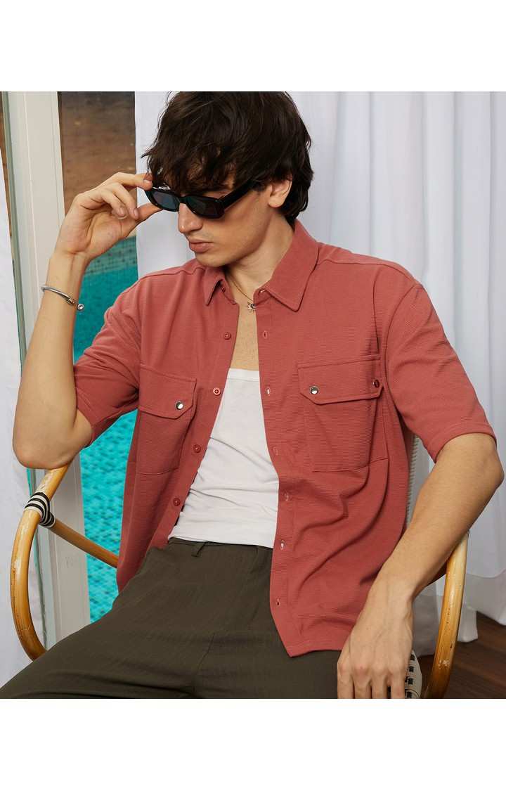 Men's Orange Solid Casual Shirts