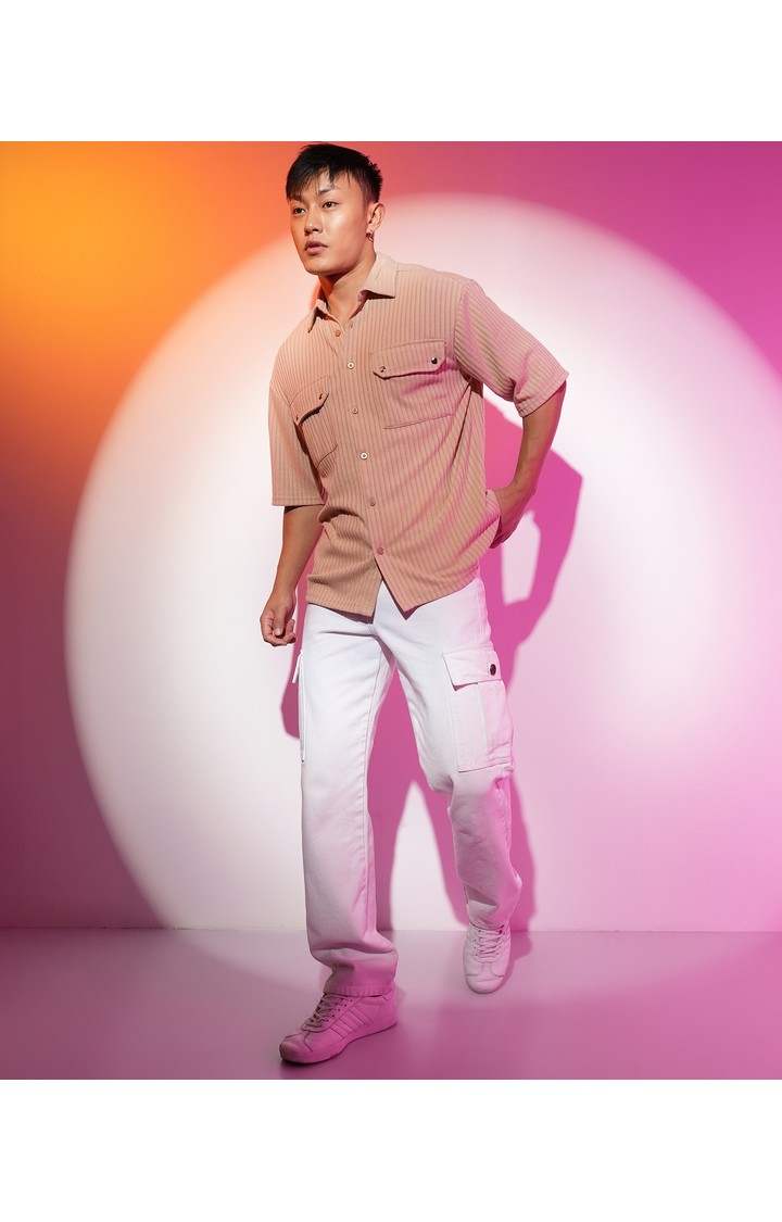 Men's Beige Solid Casual Shirts