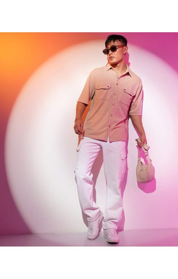 Men's Beige Solid Casual Shirts