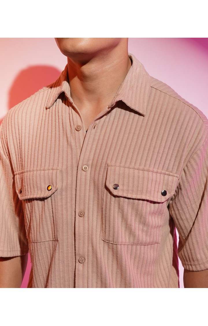 Men's Beige Solid Casual Shirts