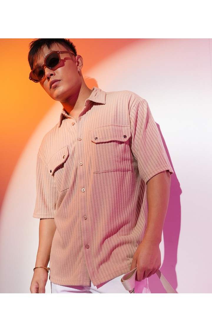 Men's Beige Solid Casual Shirts