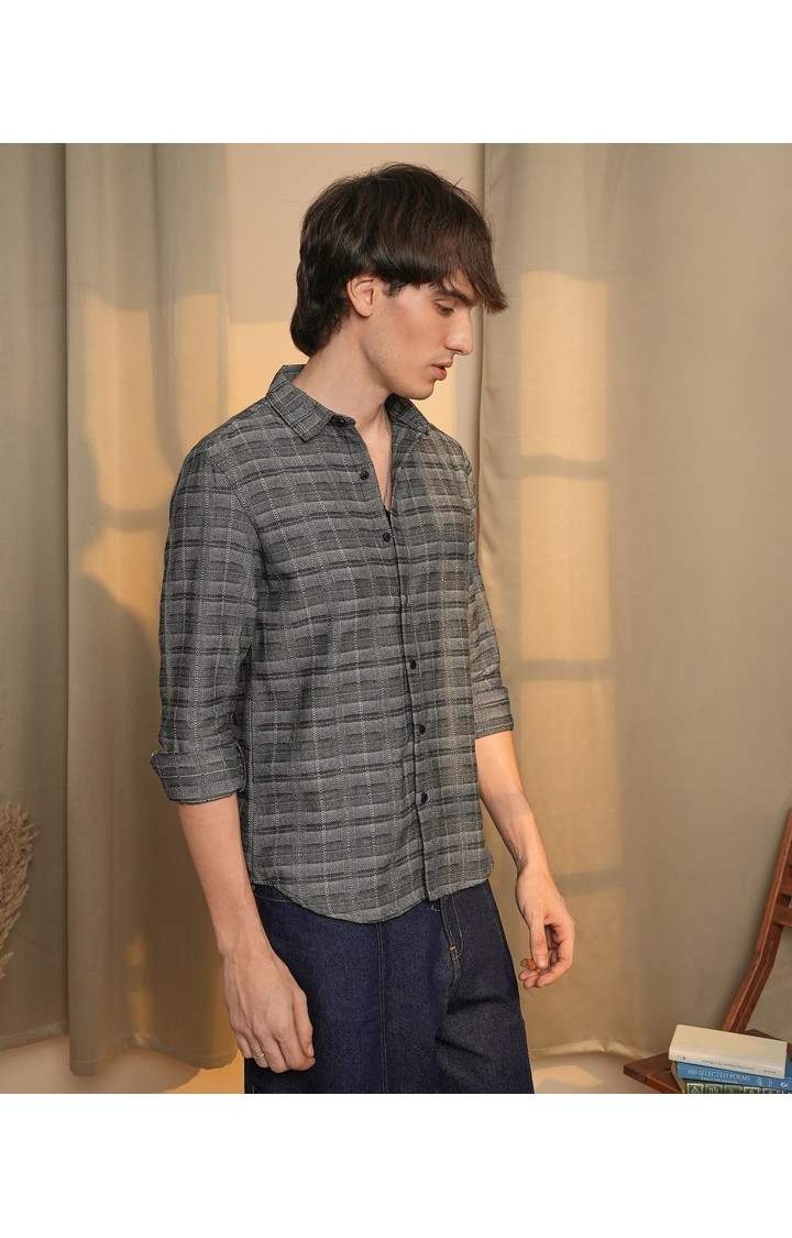 Men's Grey Checked Casual Shirts