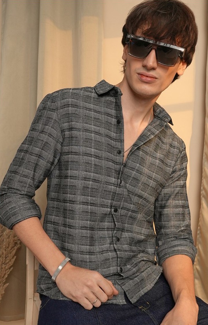 Men's Grey Checked Casual Shirts