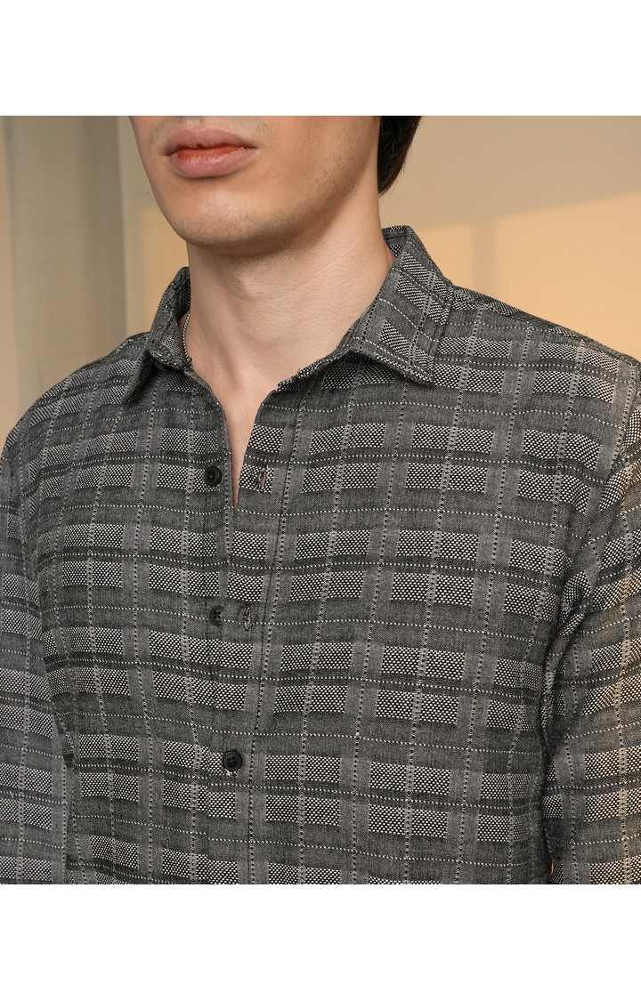 Men's Grey Checked Casual Shirts