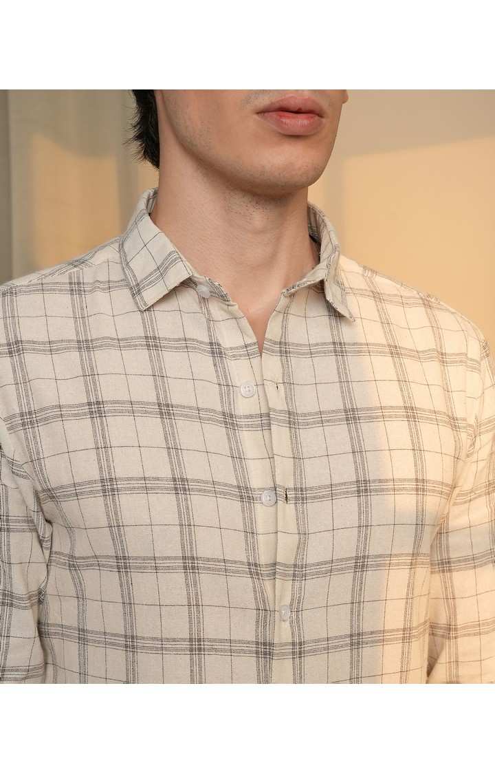 Men's Beige Checked Casual Shirts